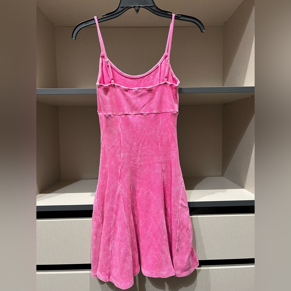 Lulus Simply Pretty Washed Pink Ribbed Pleated Sleeveless Mini Dress - Size L - Picture 3 of 4